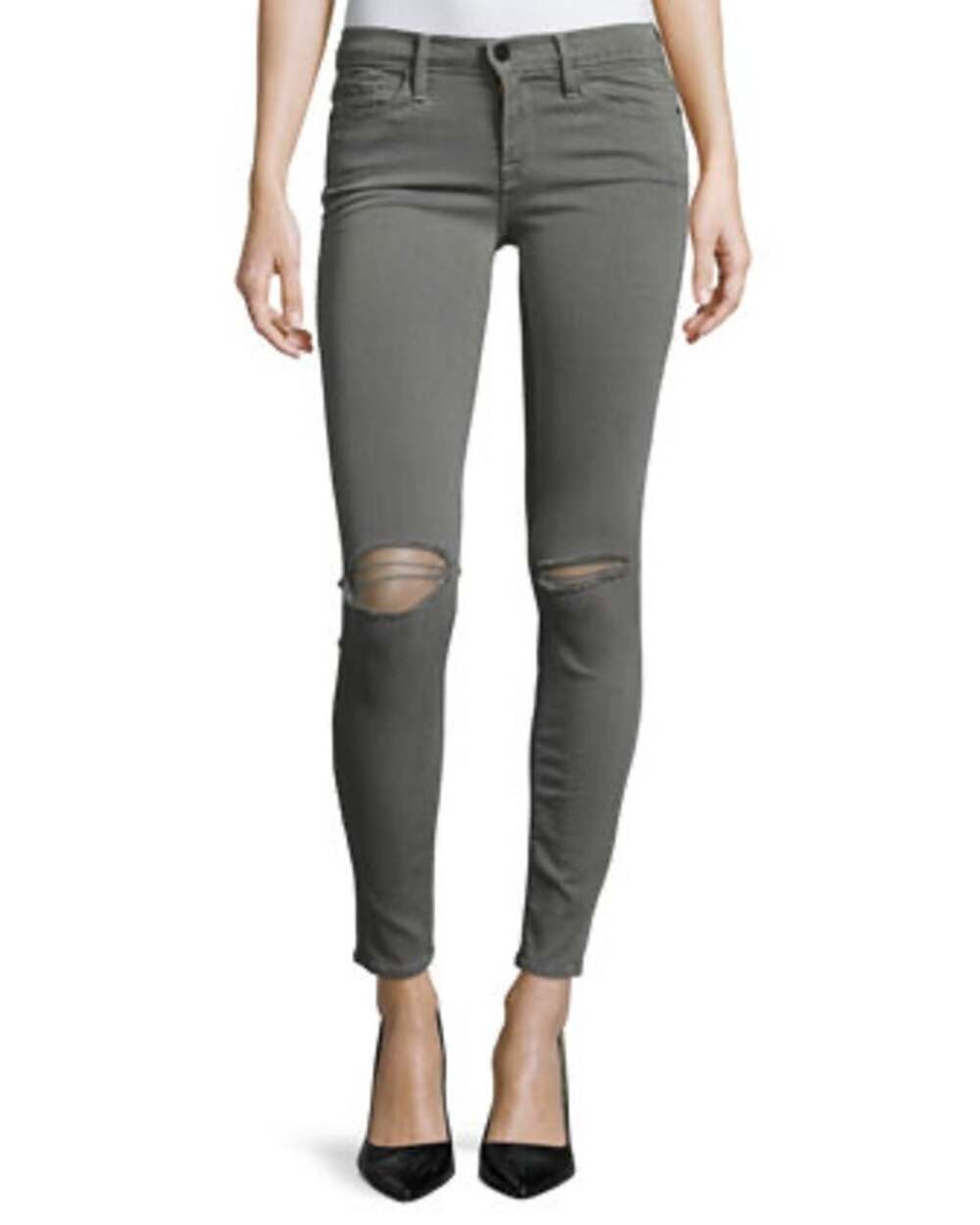 Frame Le Skinny de Jeanne Distressed Gray Mid Rise Jeans Size 26